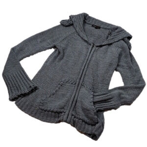 Bcbgmaxazria Gray Shawl Collar Long Sleeve Zipper Front Knit Cardigan Sweater
